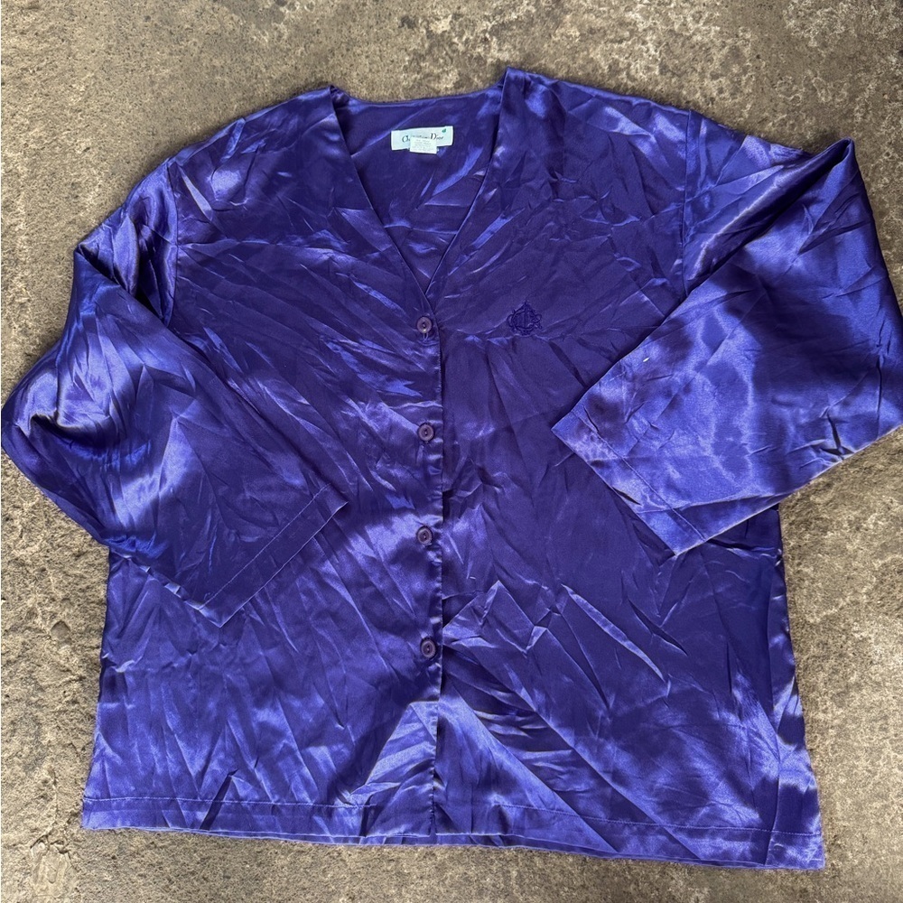 VTG Christian Dior Satin Button Down Sleep Shirt